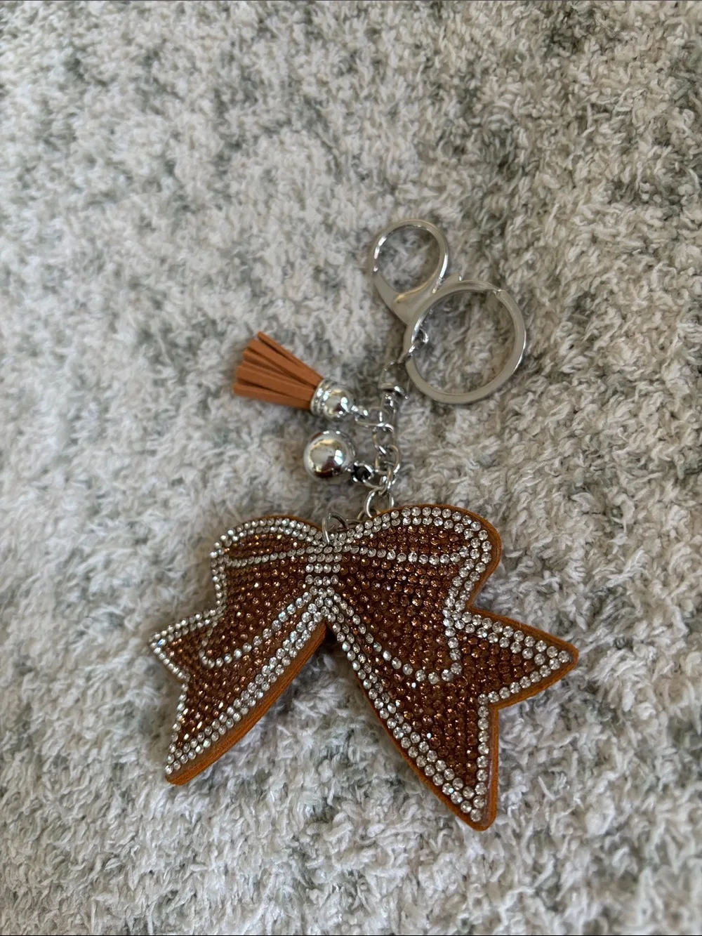 Western Rhinestone Bow Keychain with Tassel - Brown NWT 6”
